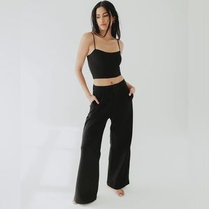 Wide leg trousers black with elastic band